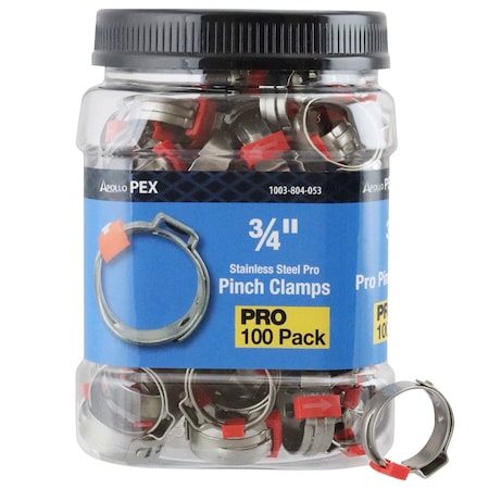 Apollo 3/4 in. Stainless Steel PEX Barb Pro Pinch Clamp Jar (100-Pack), 100PK PXPRO34100JR